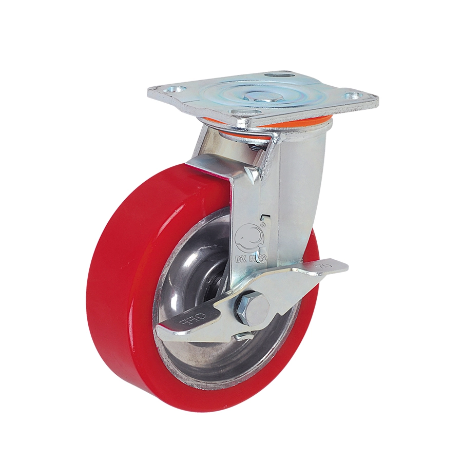 4 Inch High Load Capacity Warehousing And Logistics Industrial Swivel Plate Universal Wheel Heavy Duty Red Pu Caster Wheels 1