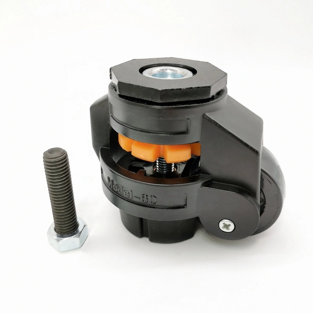 250kgs Adjustable Leveling Castor Wheel Gd60f Black Swivel Plate Caster Wheels Aluminium Alloy Nylon Hole Hollow Stem 250kgs 1
