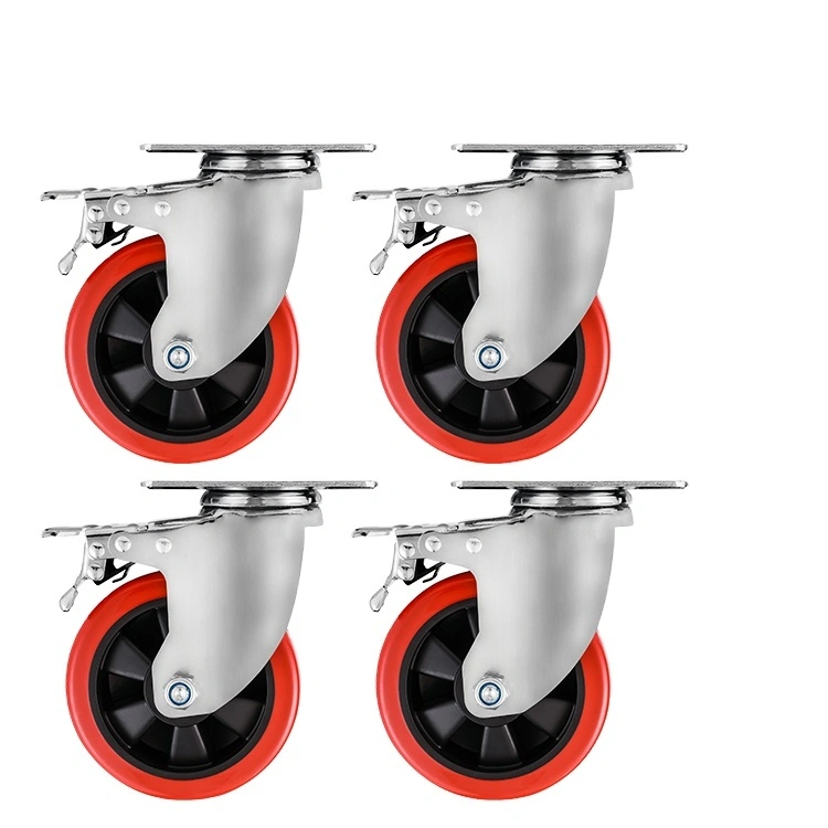 Gongdong Factory 3 Inch 75mm Pu Mid Heavy Duty Shock Absorber Caster Wheel With Brake 1