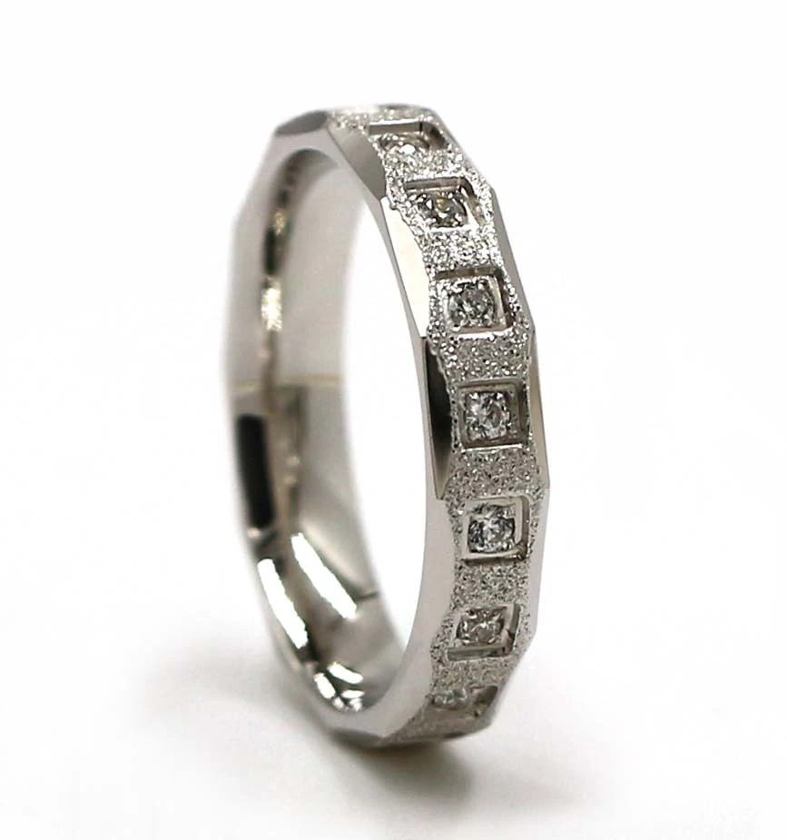 Anello nuziale da donna in argento sterling 925, nuovo design Sr0029 2023, con zirconi distribuiti uniformemente lungo tutta la circonferenza. 1