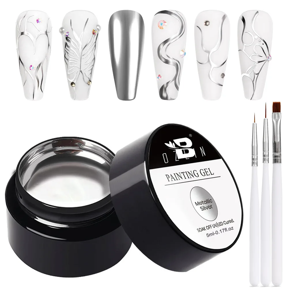 Bozlin High Density 3D Silver Mirror Chrome Metallic Gel Nail Polish 5ml 1