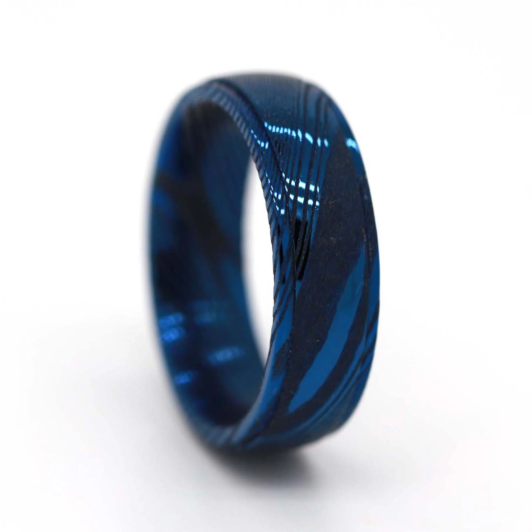Handmade Blue Damascus Steel Rings 1