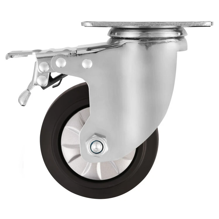 Customized Castors Elastic Thermoplastic Rubber Medium Heavy Duty Swivel Trolley Caster Wheel With Brake 1