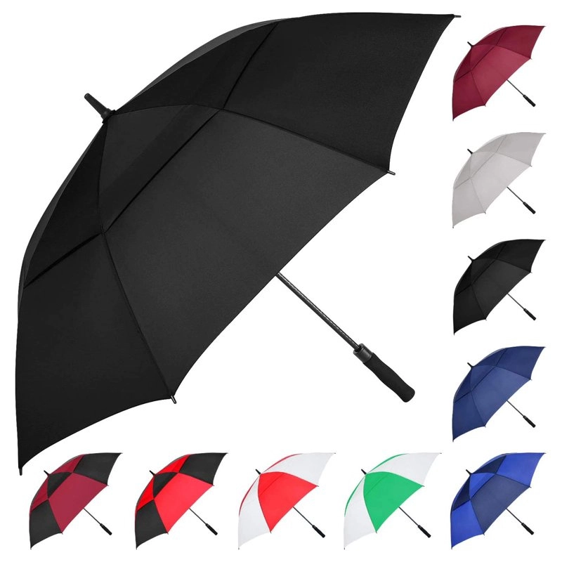 Factory Wholesale Extra Large Windproof Golf Umbrella Custom Logo Prints Automatic Open Straight Promotional Metal Umbrella 1