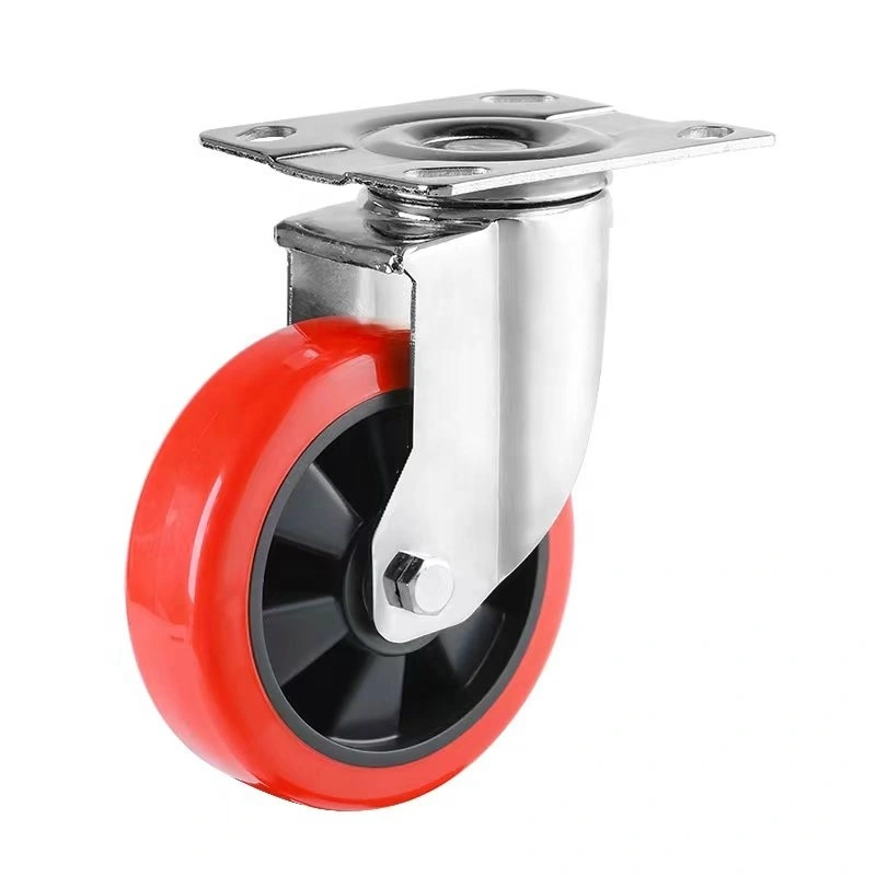 Medium Heavy Duty 180kgs Universal Smooth Running Red Pu Polyurethane Caster Wheels For Trolleys 1