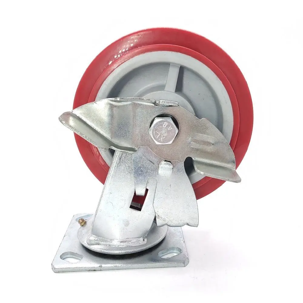 150mm 6inch Red Polyurethane PU Swivel Heavy Duty Retractable Casters with side brake1 1