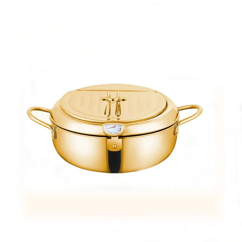 304 Stainless Steel Gold Color Double Bottom Frying Pan Temperature-controlled Gas Stove Oil-saving Home Soup Stock Pots Metal 1