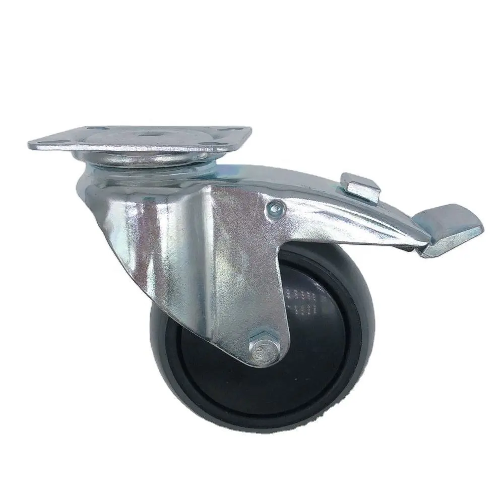 European Style 220lbs 100mm 4 Inch Polyurethane Pu Universal Total Brake Caster Wheel 1