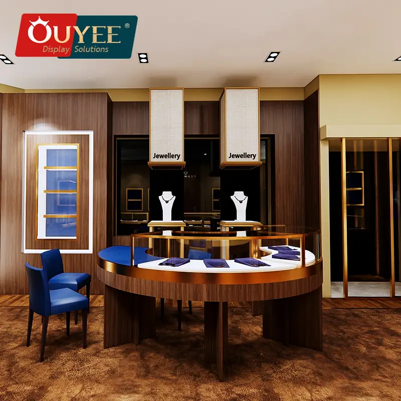 Vitrine redonda de vidro 3D para loja de joias. 1