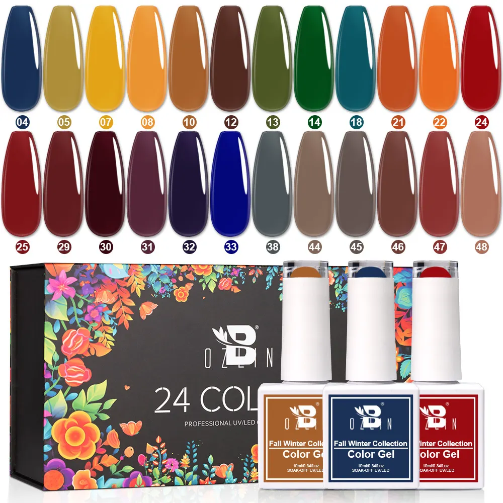 مجموعة طلاء أظافر جل بوزلين 10 مل، 24 لونًا، غير سام، قابل للإزالة، يعمل بتقنية LED أو UV 1