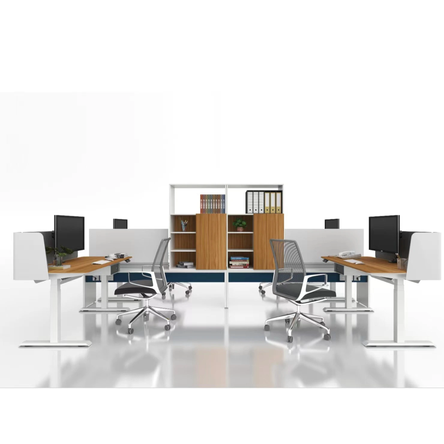 Mobilier de bureau commercial moderne, bureau à trois sections et double moteur 1