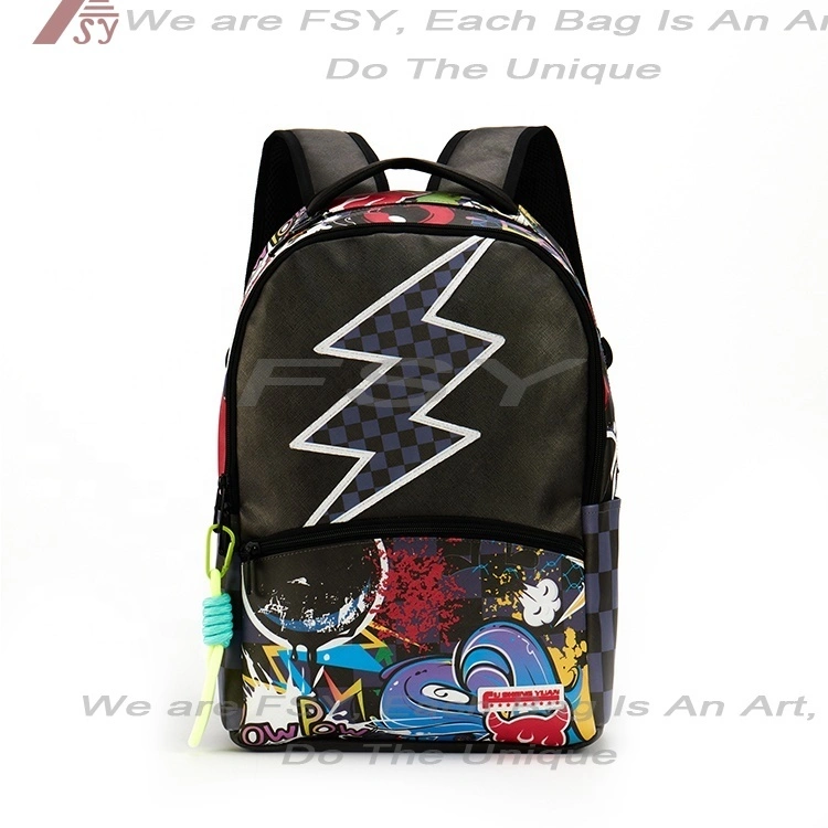 Custom Student School Bags Designer Men's Graffiti Print Casual Sports Backpack Fashion Fsy Brand Leather Pu Backpack 1