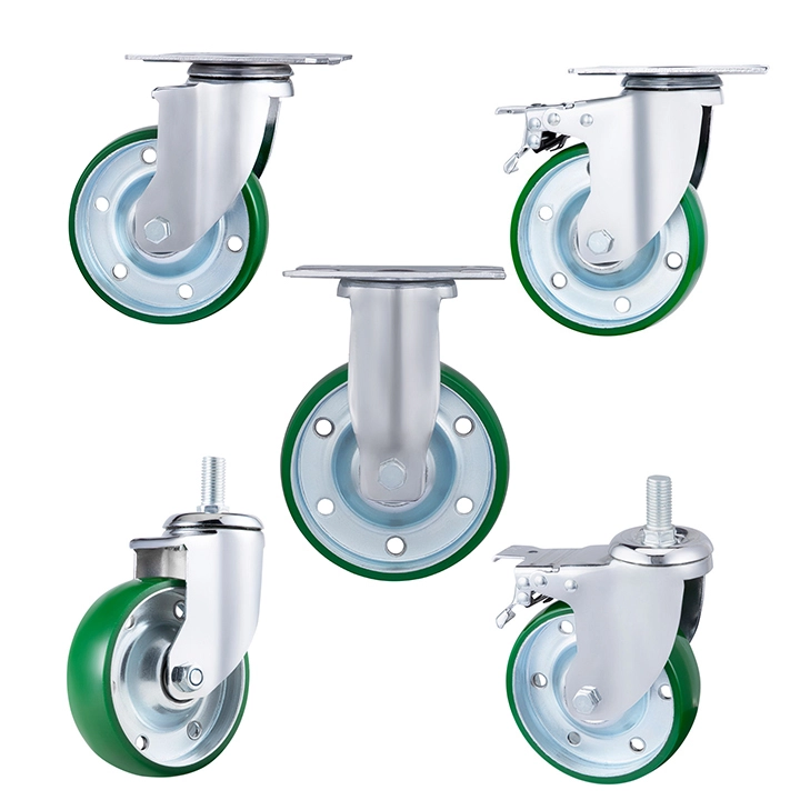 4 Inch Polyurethane Castors Top Plate Swivel Wheels Industrial Casters With Brake 1