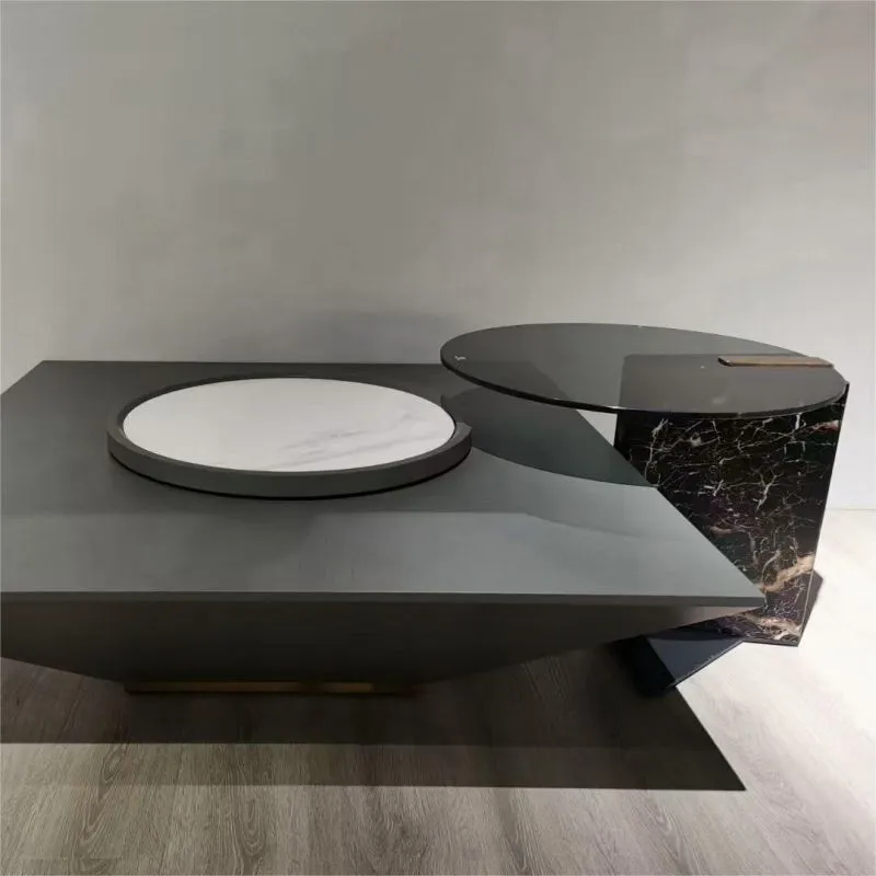 Modern Luxury High Quality Living Room Furniture Square Metal And Marble Tea Table With Tempered Glass Coffee Table 1