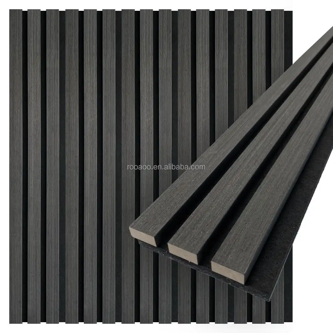 Black Oak Wood Slat Acoustic Panels Sound Absorbing Soundproof Wall Board 1