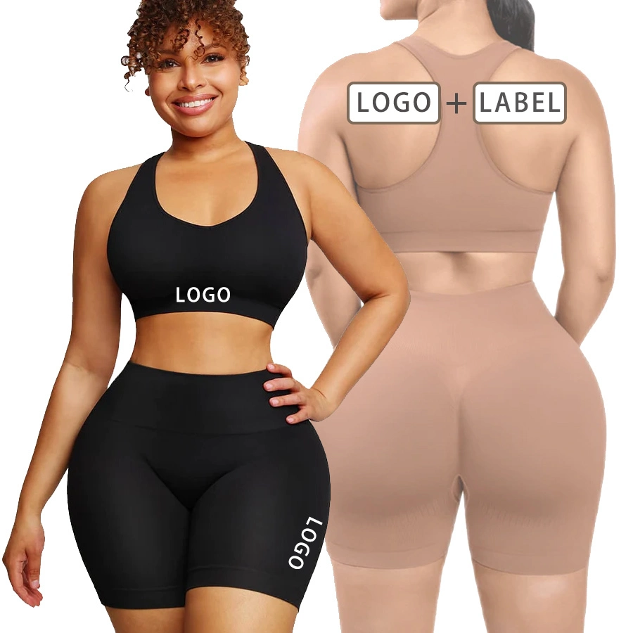 Conjuntos de roupa fitness de duas peças personalizados para mulheres, no atacado. 1
