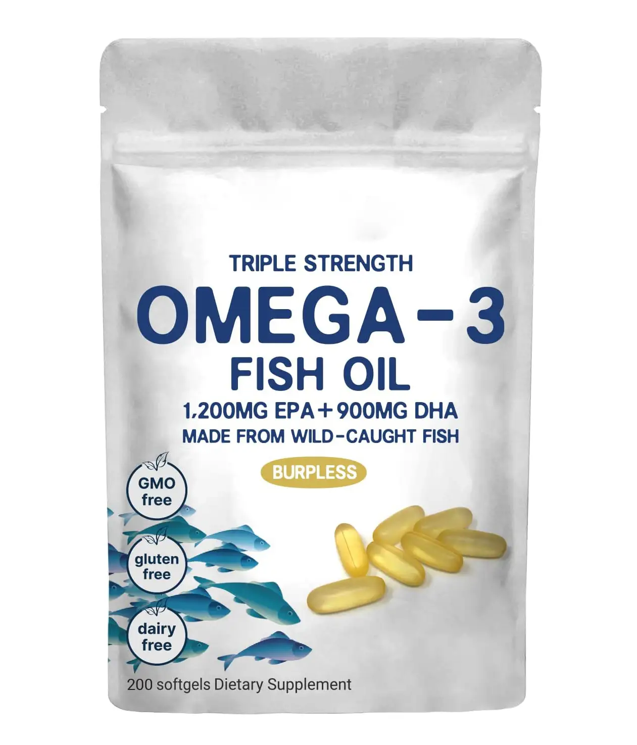 DHA Fish Oil Vegetarian Capsules 200ct 3x Enteric-Coated 1
