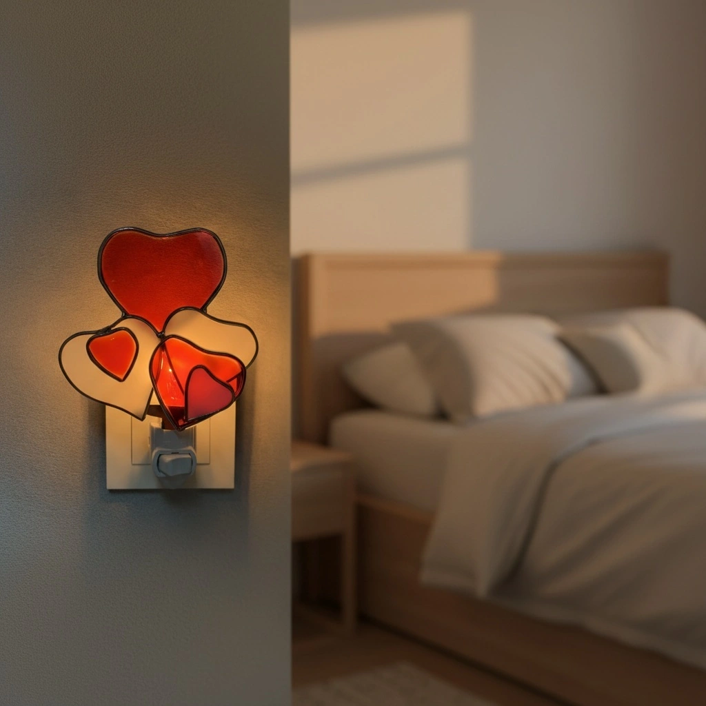 Iron glass heart-shaped design night light GL-TY05 plug-in environment bedroom bedside lamp 1