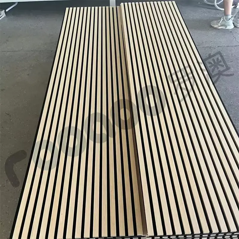 Noise Reduction Real Wood Veneer Acoustic PET Felt Panel with MDF Wood Slats 1