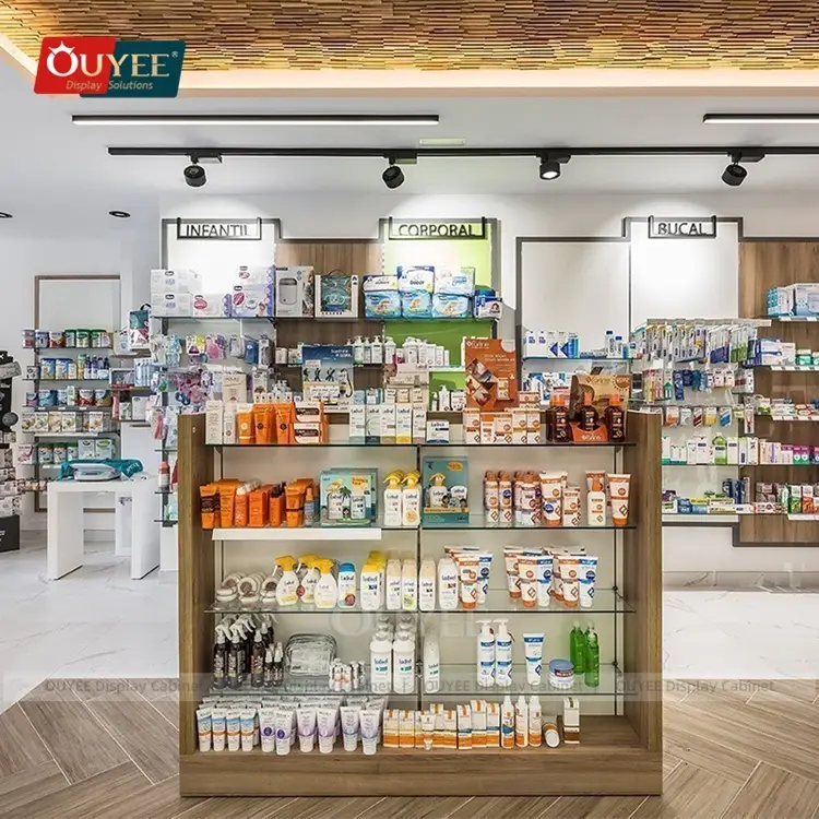 Apothekenmöbel, Gondel aus Holz und Glas für die Apothekenausstattung 1