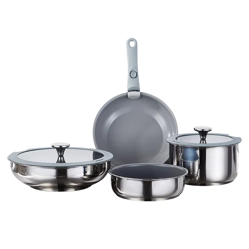 304 Stainless Steel Cookware Set Classic Detachable Handle Multi-functional Pots Pans For Home Cooking Food Grade Includes Glass 1