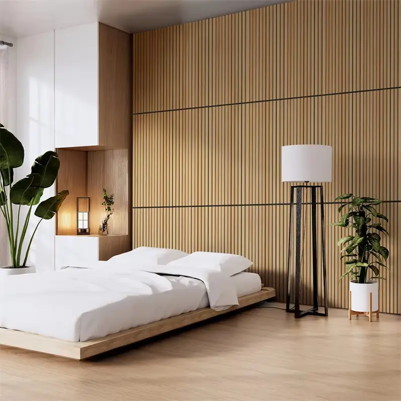 Acoustic MDF Slat Wood Panels Sound Absorbing Polyester Wall Panels Customized 1