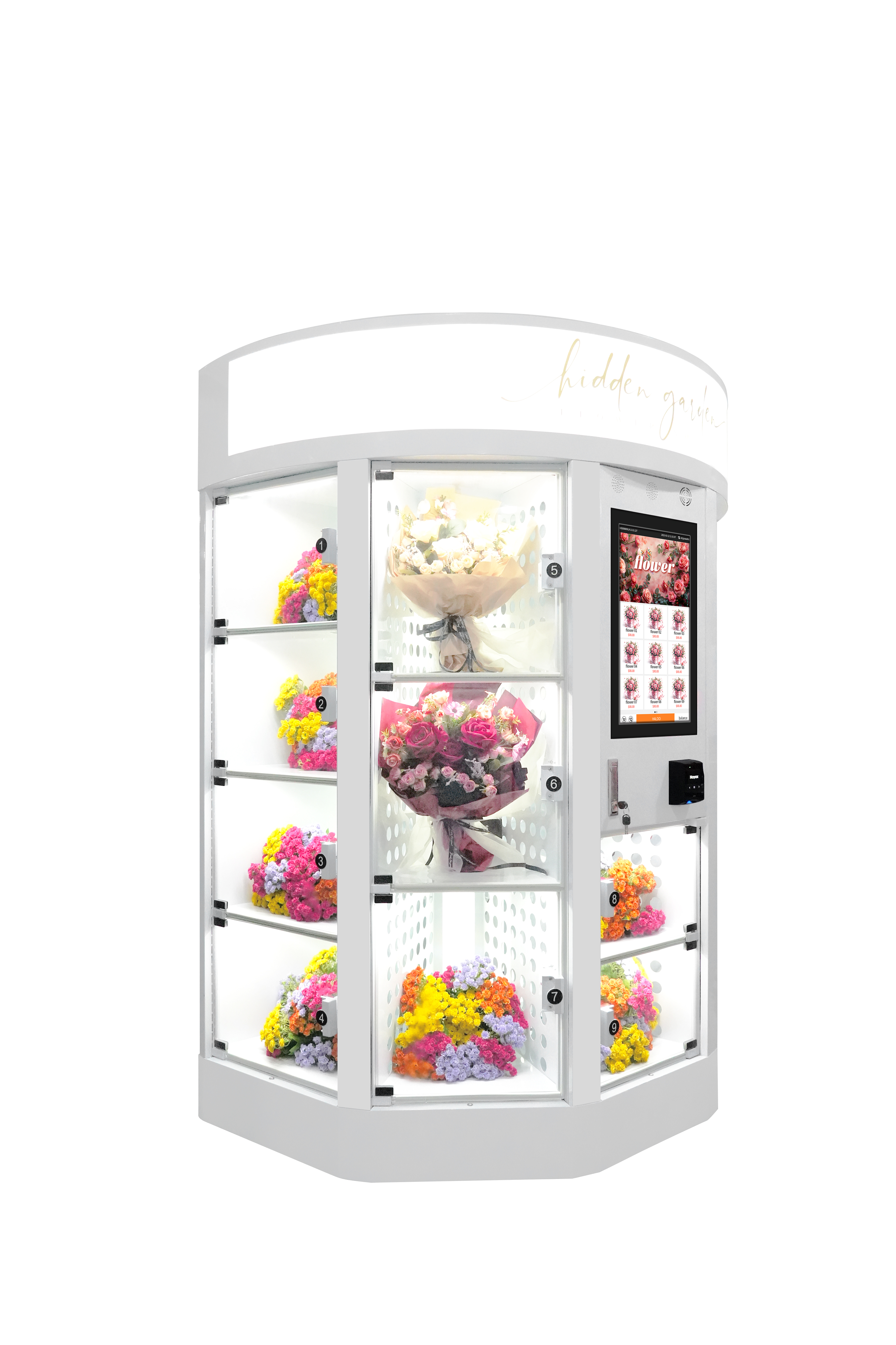Haloo Different Size Flower Vending Machine Customistic Logo Brand On The Machine Top With Light Cooling System Machine 3