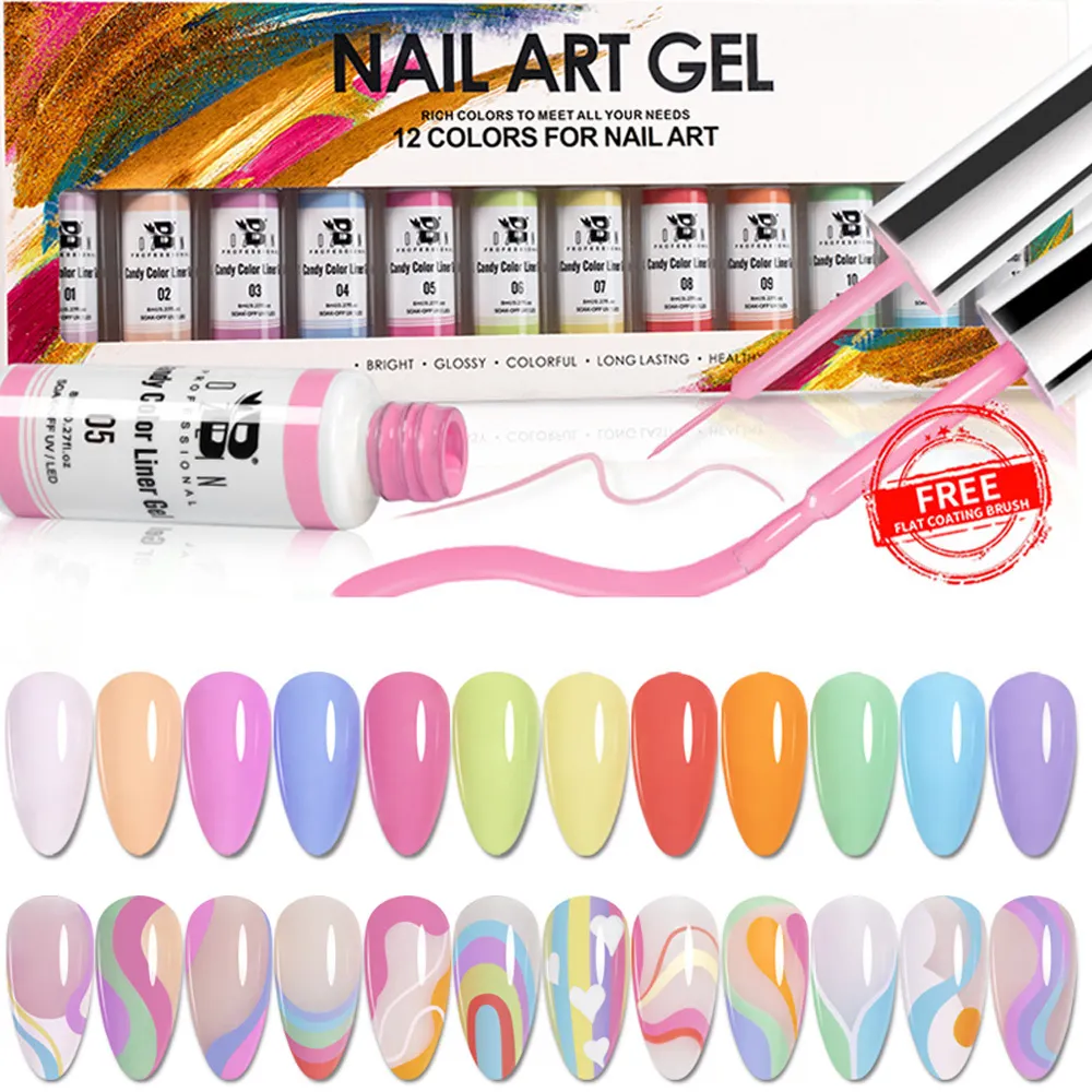 Bozlin 12 Colors 8ml Ultra Fine Brush Nail Art Liner Gel Polish Set 1