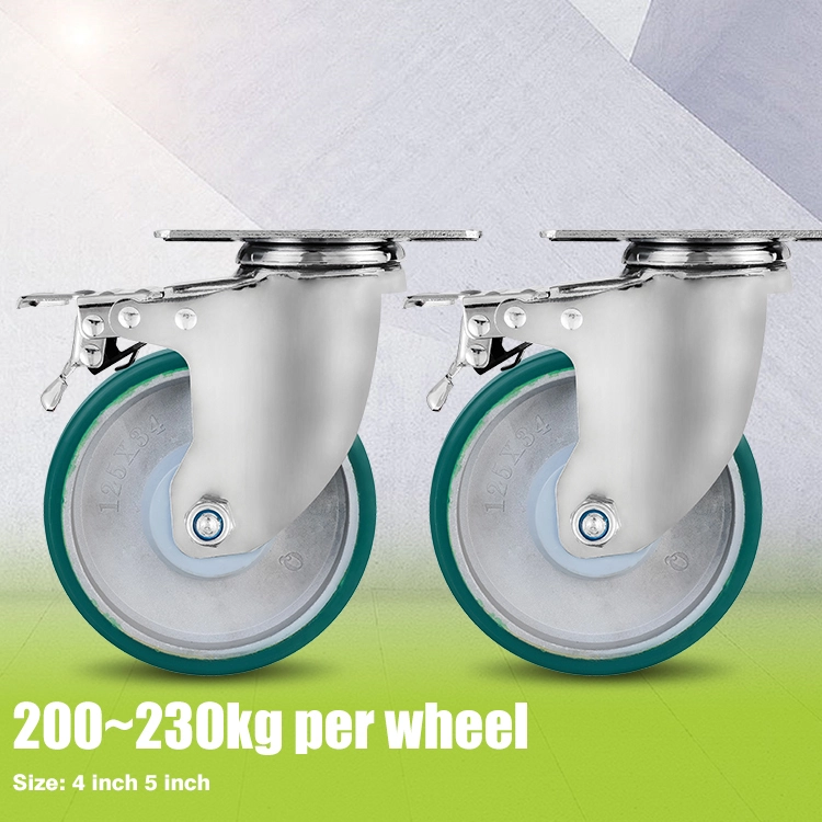 Factory Medium Universal Wheel Pu5 Inch Industrial Trolley Flat Wheel Core Polyurethane Caster With Brake 1