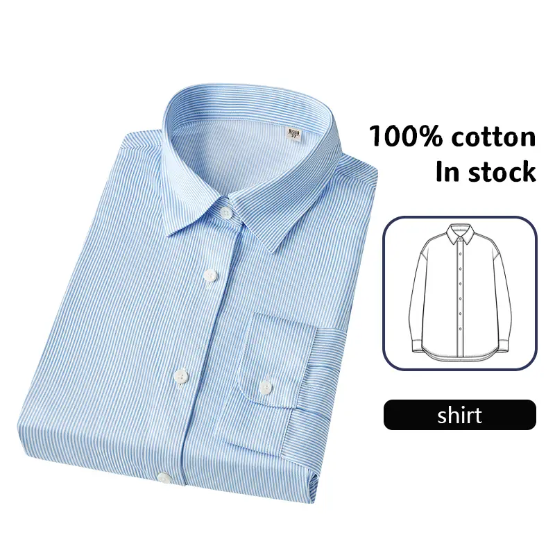 Women 100% Cotton Embroidered Short Sleeve Blue Breathable Business Shirt 1