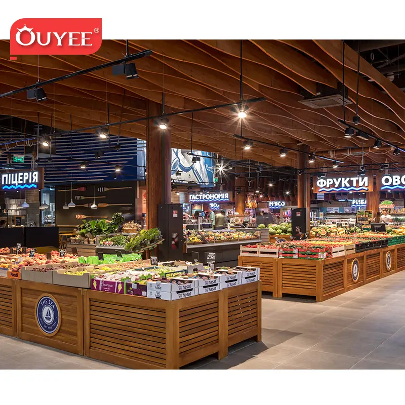 Présentoir métallique gondole pour supermarché - Comptoir à fruits 1