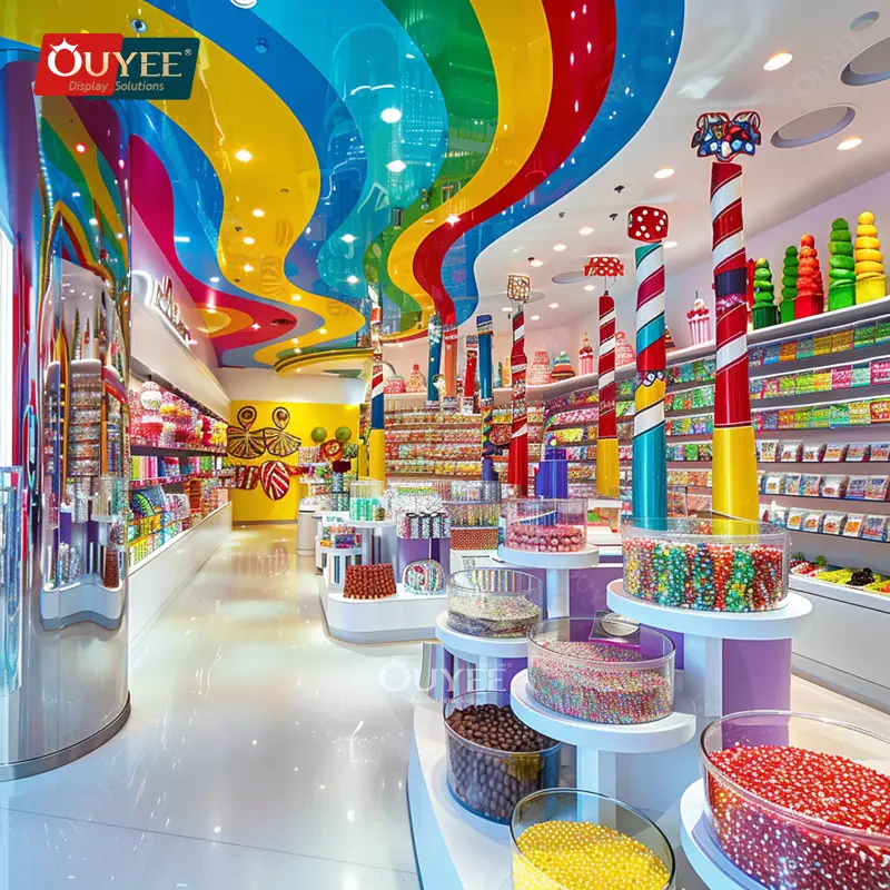 Expositor de chocolates e doces em vidro e acrílico para prateleiras de lojas. 1