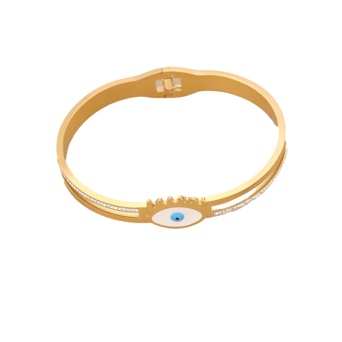 Wholesale Stainless Steel Jewelry Waterproof Discoloration Wide-sleeved Gold Turkish Eye Bangle Female 1
