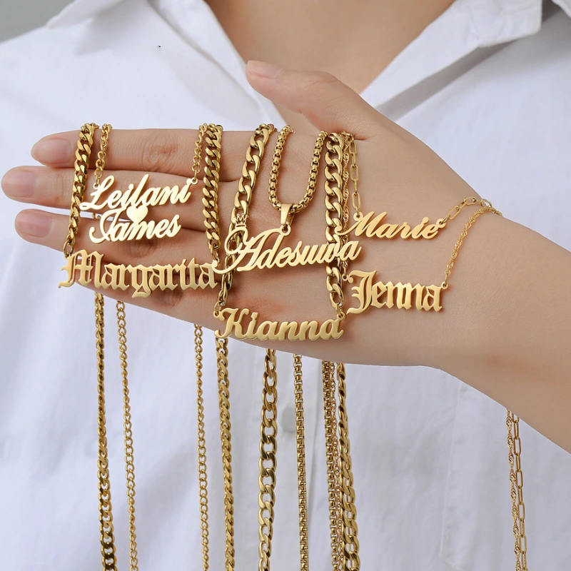 18k Gold Stainless Steel Necklaces Customized Words Logo Name Pendant Necklaces 1