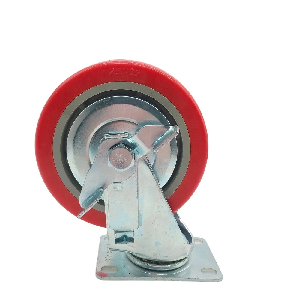 Red Pu Casters Wheel 100*32mm Castor Korea 4 Inch Caster Wheel With Dust Cover Zinc Plated 1