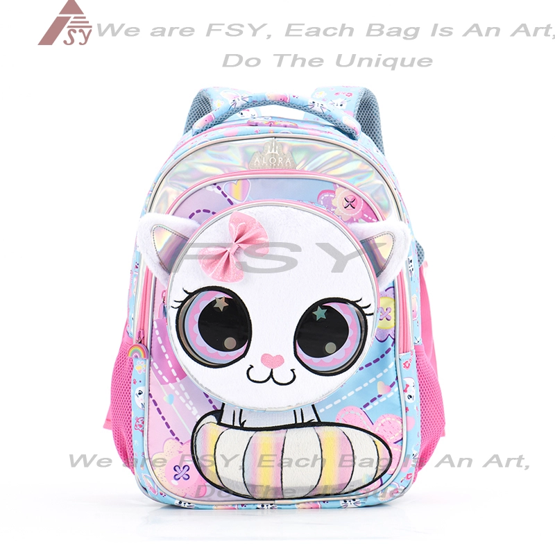 New Arrival 2025 Girls Cute Cat Pink Polyester Kids Primary School Backpack Custom Logo Animals Printed Book Bags 1