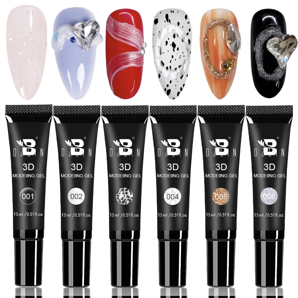 Bozlin 6 Colors 3D Sculpting Gel Nail Art Modeling Carving Decoration Gel 1