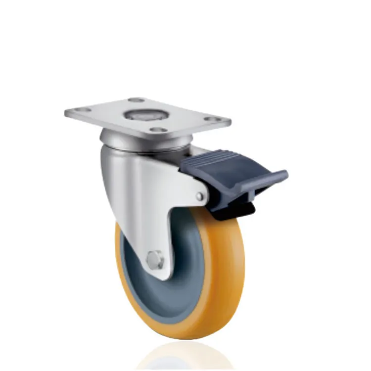 Orange Pu Swivel Caster Top Plate Medium Duty Trolley Casters Wheels With Brake 1