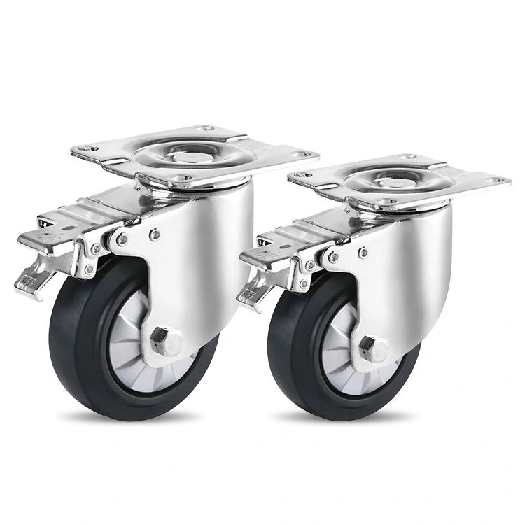 4\ 100mm Black Mid Heavy-duty Tpr Casters Double Ball Bearing Swivel With Brake Wheels For Industrial Equipment Made Of Steel 1