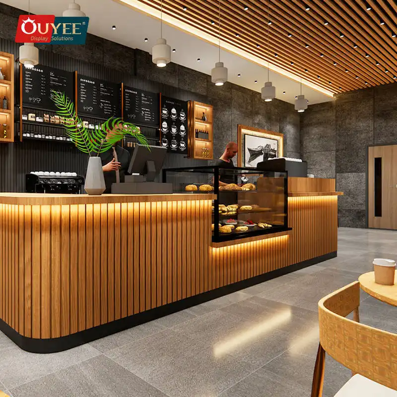 Café-Kiosk, Kaffeebar mit Theke und Holzschränken 1