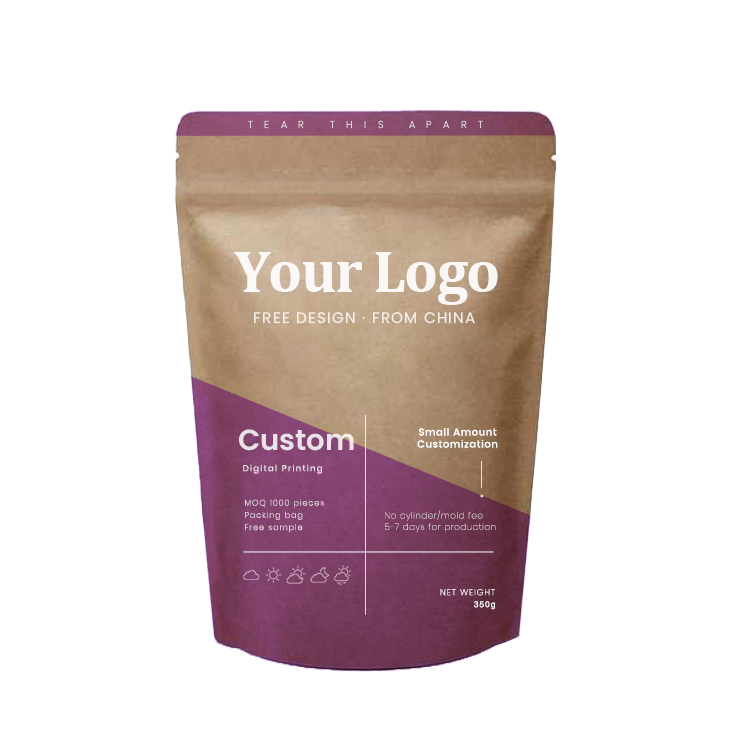 Custom Biodegradable Pbat Pla Compostable Food Grade Spice Coffee Tea Sanck Kraft Zipper Bag Ziplock Stand Up Paper Pouch 5