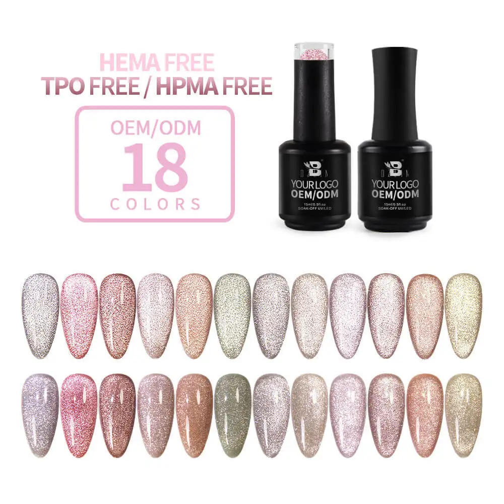 Bozlin 15ml 18-Color Glitter Nude Soak Off Magnetic Cat Eye Gel Polish 1