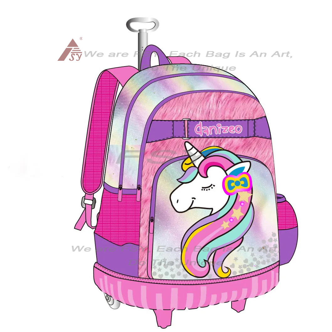 Wholesale Rolling Backpack For Girls Backpack With Wheels Adjustable Length Sequins Wheeled Backpack For School 1