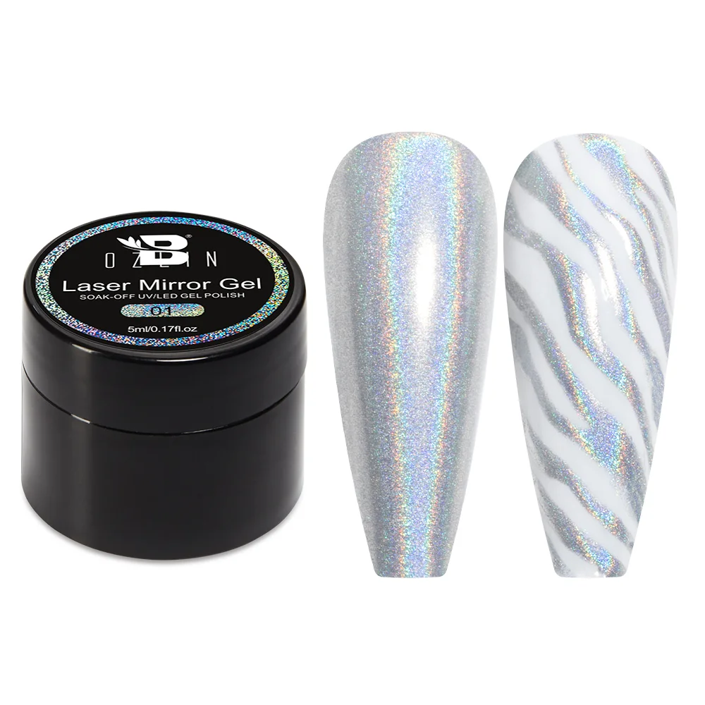 Bozlin 5ml Metallic Silver Striper Nail Art Gel Liner Mirror Chrome Holographic Gel Polish 1