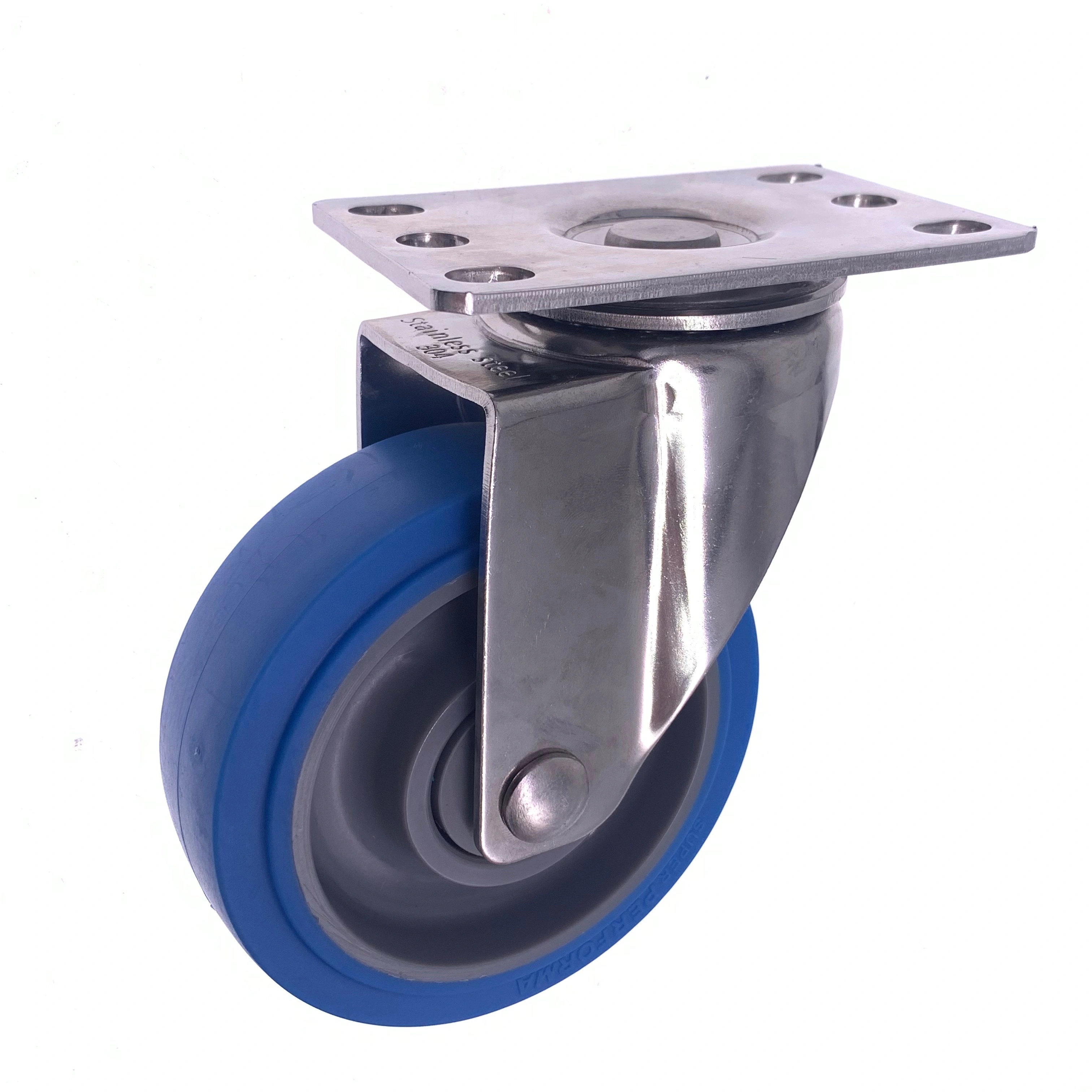 4 Inch Medium Duty Industrial Swivel Top Plate Universal Wheel 304 Stainless Steel Blue Tpr Casters Wheel 1