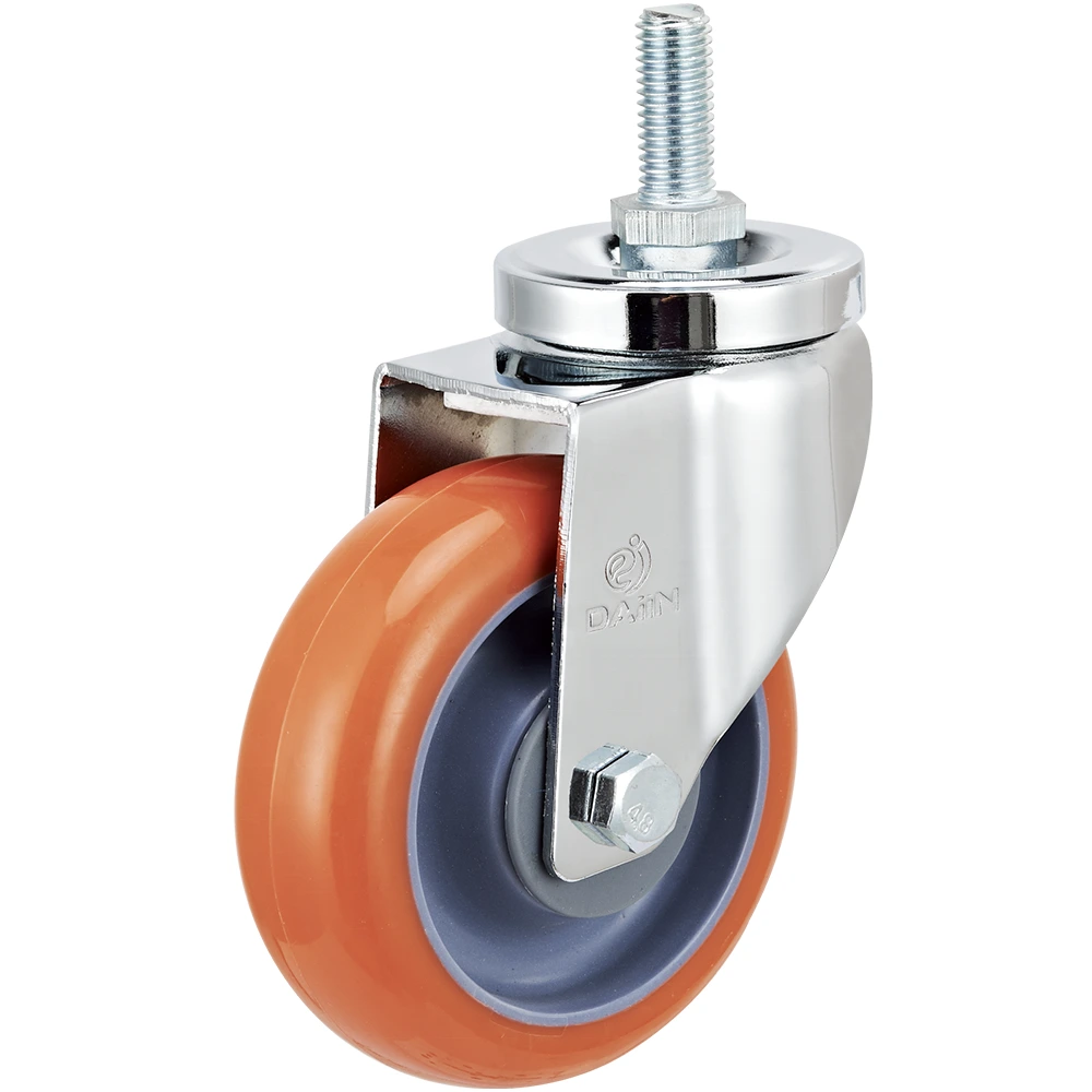 4 Medium Duty Double Ball Bearing Thread Orange Pu Casters 1