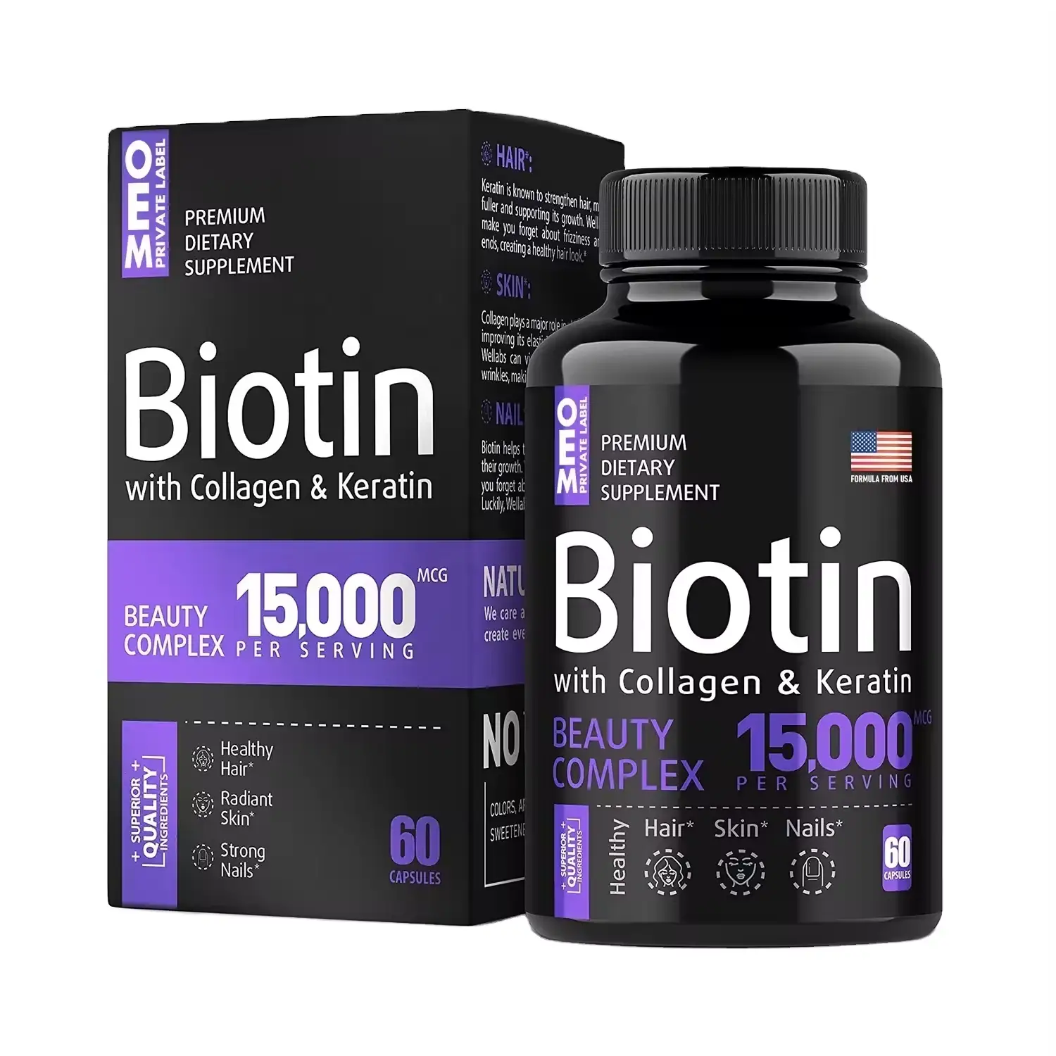 OEM/ODM Biotin Keratin Collagen Hair Caps for Men & Women 1