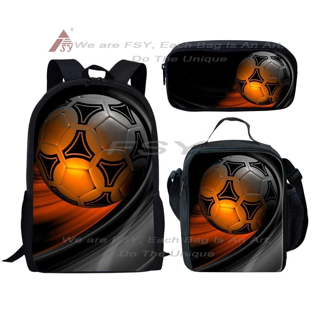 Wholesale Nerw Style 3d Football Print Kids Backpack School Bag Set With Pen Bag Lunch Bag School Backpack 1