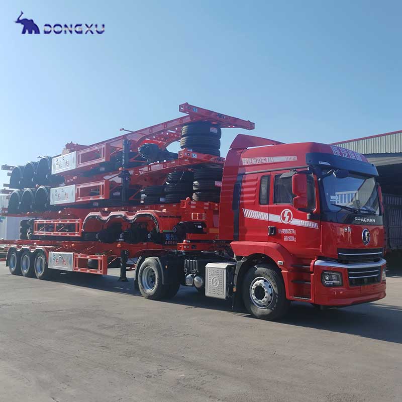 Dongxu 40ft Gooseneck Skeletal Extendable 30ft 45ft Container Chassis Skeleton Semi Trailer 3
