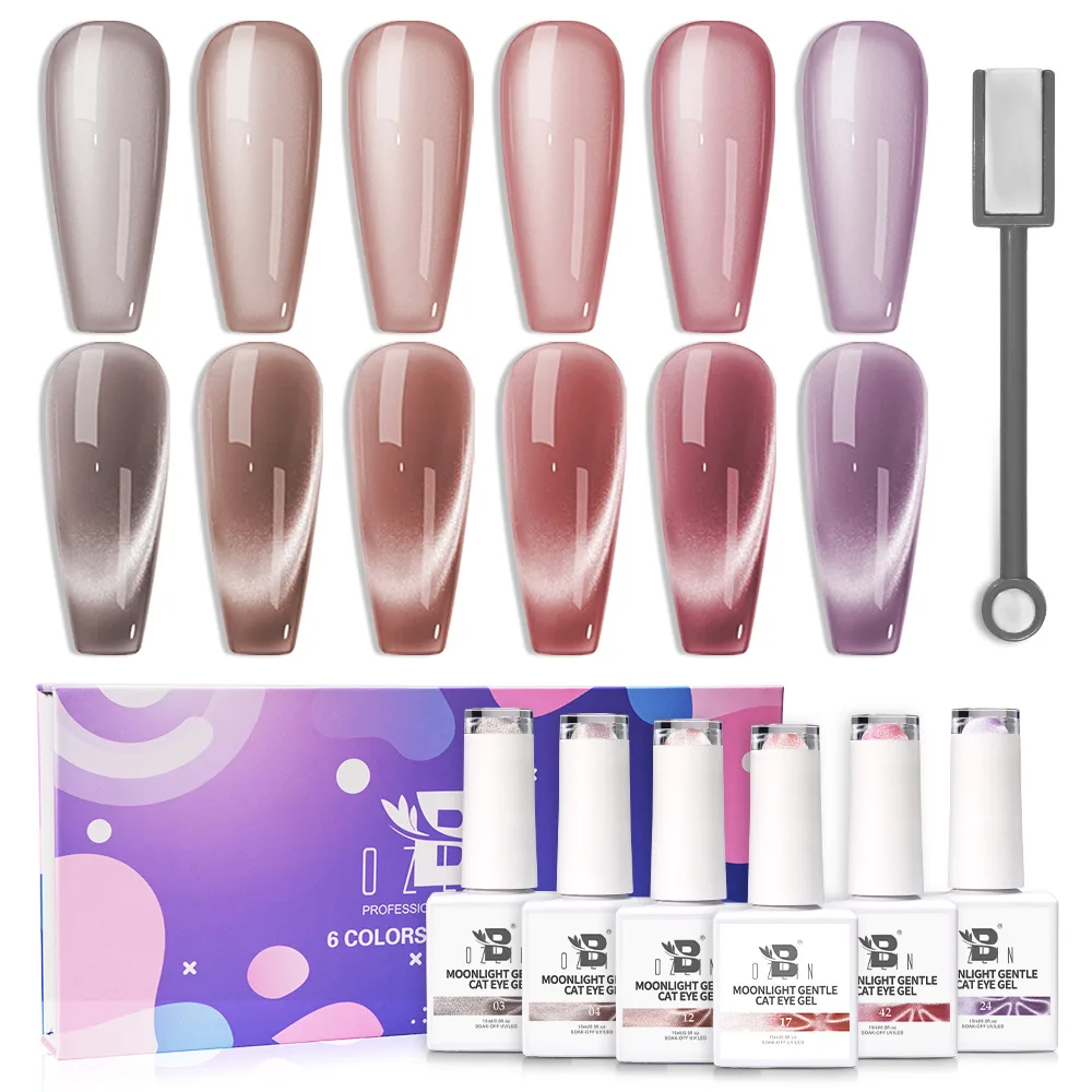 Bozlin Cat Eye Gel Nail Polish 6pcs 50 Colors High Glossy Magnetic Moonlight 1